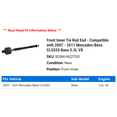 thumbnail image 2 of Front Inner Tie Rod End - Compatible with 2007 - 2011 Mercedes-Benz CLS550 Base 5.5L V8 2008 2009 2010, 2 of 2