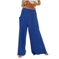 thumbnail image 1 of Yuyuzo Ribbed Knit Pants for Women Mid Rise Wide Leg Solid Color Lightweight Sweatpants with Pockets, 1 of 6