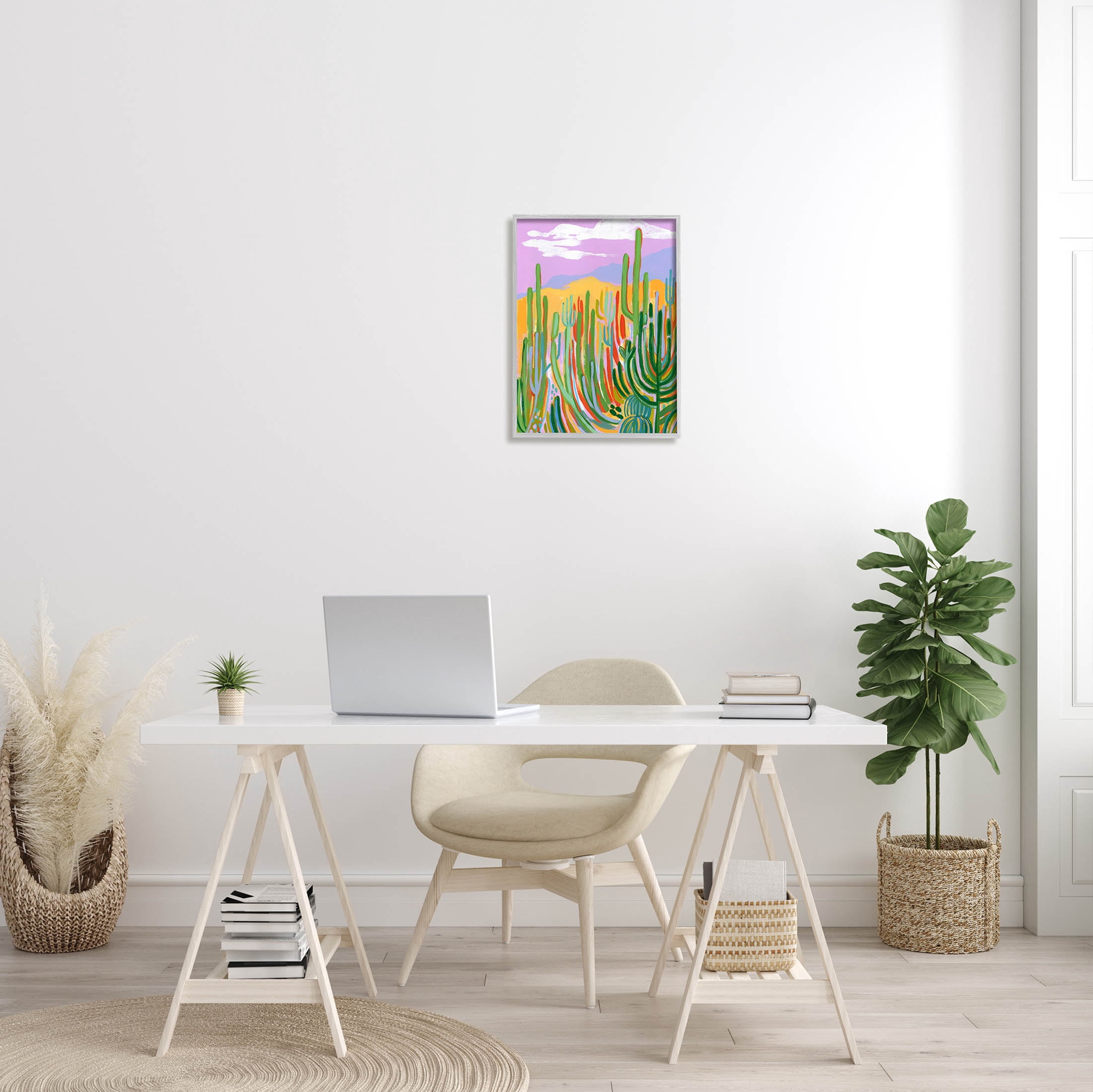 Stupell Industries Modern Desert Scenery Cactus Plants Painting Gray Framed Art Print Wall Art, Design by Laura Marr