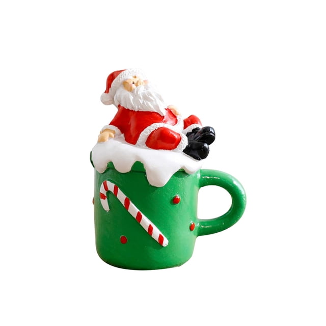 Pequeña y linda estatua navideña, figura de resina navideña, decoración encantadora para baño, dormitorio, gabinete, hogar, escultura de taza de té Taza de té de Papá Noel