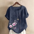 thumbnail image 1 of Blouses pour Femmes, Haut Décontracté en Lin Imprimé à Manches Courtes avec Boutons, 1 of 3