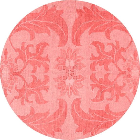 Ahgly Company Machine Washable Indoor Round Abstract Red Modern Area Rugs, 7' Round
