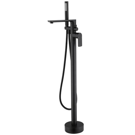 

Petsdo Single-Handle Freestanding Floor Mount Roman Tub Faucet Bathtub Filler with Hand Shower in Matte Black