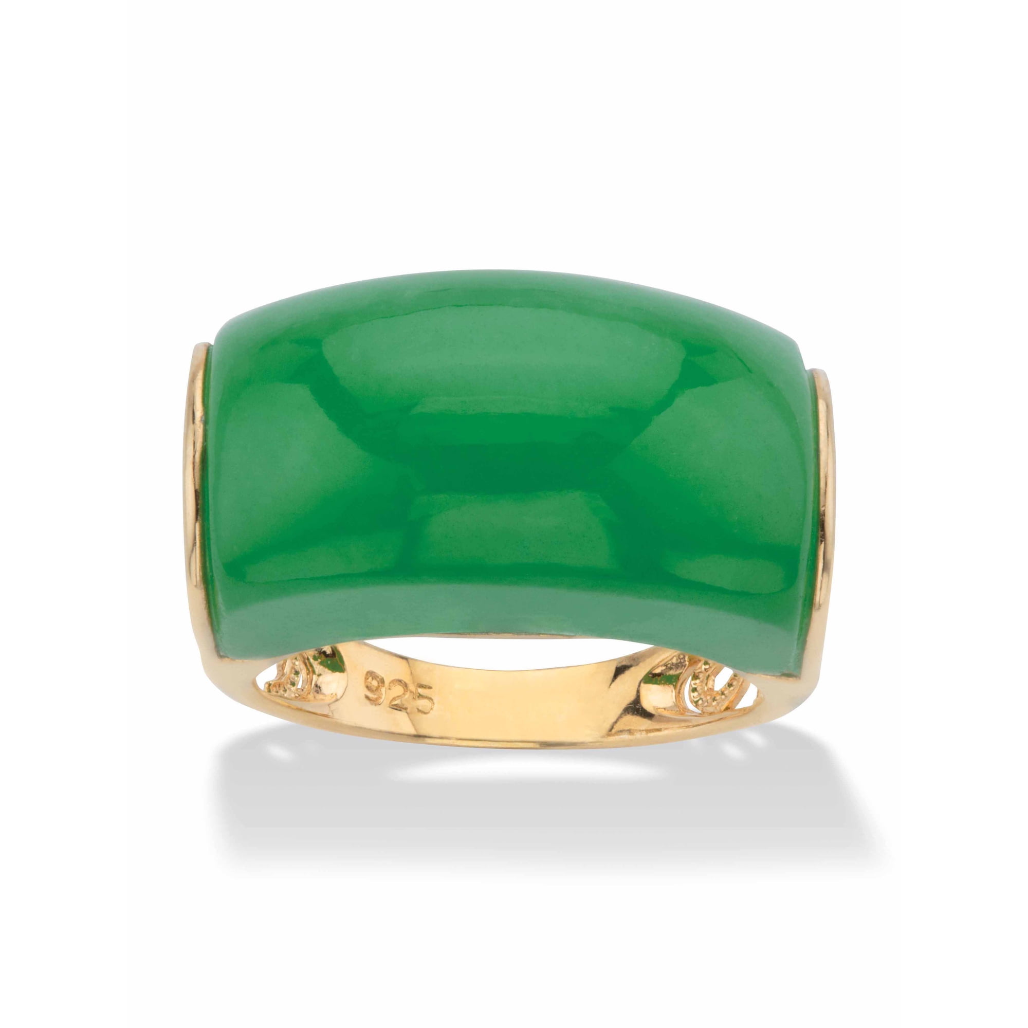 PalmBeach Jewelry Genuine Green Jade Lucky Symbols Dome Ring in 14k Gold-plated Sterling Silver