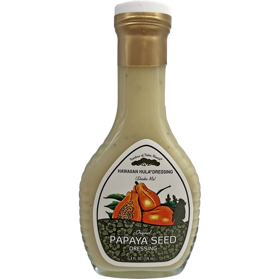 Hawaiian Hula Dressing Papaya Seed Dressing - Classic Tropical Flavor, 8 fl oz Glass Bottle