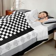 thumbnail image 4 of Castle Fairy Vintage Checker Square Queen Sheets 4 Pieces,Bohemian Damask Ornament Queen Sheet Sets,Black Gray White,1 Flat Sheet, 1 Fitted Sheet and 2 Pillowcases, 4 of 7