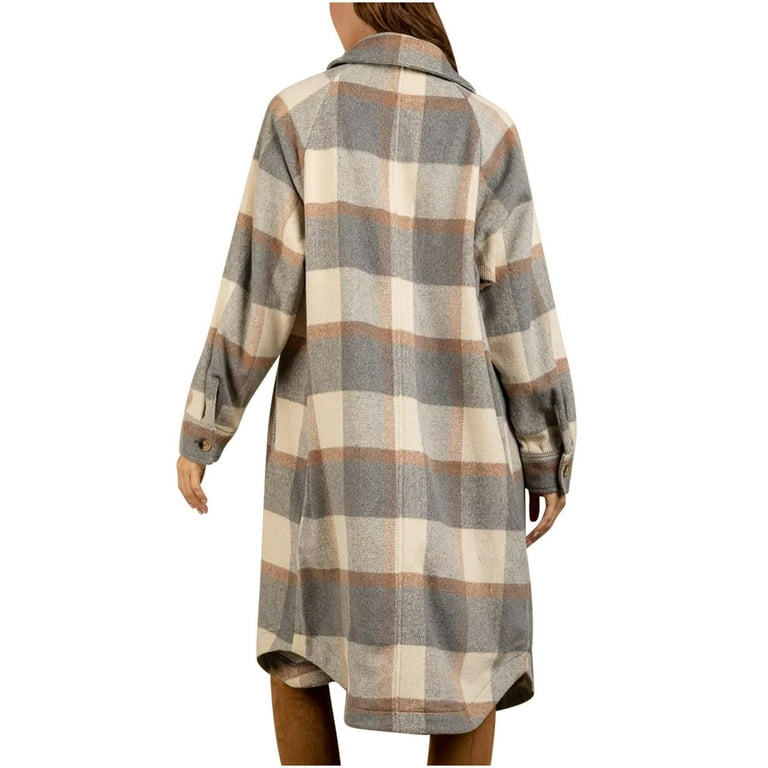 Fashion Lapel Long-Sleeved Plaid Overcoat Fashion Lapel Long-Sleeved Plaid Overcoat