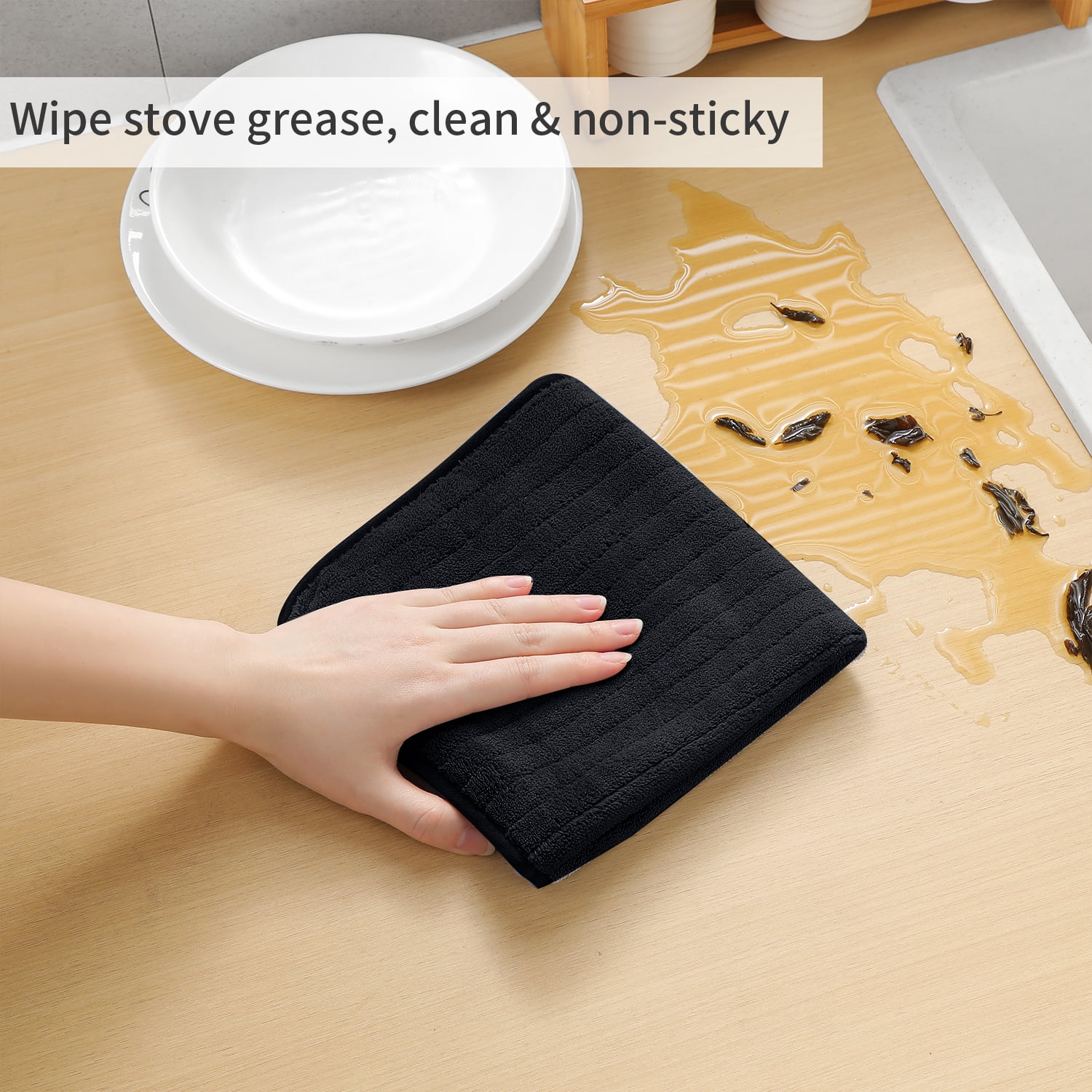 Jessy Home 24 Pack Black Stripe Washcloths for Bathroom 13x13 Inch Ultra Soft Hand Face Towels