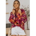 thumbnail image 3 of ABPHQTO Blusa de mujer con cuello en V y manga farol con estampado de grafiti morado, 3 of 5