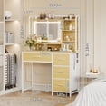 thumbnail image 2 of GloryStar Lighted Vanity Desk, 35.4" Makeup Table with Mirror, Adjustable LED, 4 Fabric Drawers and Open Storage Shelves, 2 of 8