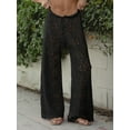 thumbnail image 2 of Womens Crochet Swimsuit Coverup Pants High Waisted Drawstring Sexy Sheer Mesh Knit Wide Leg Beach Pants, 2 of 5
