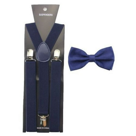 NAVY BLUE SUSPENDERS And BOWTIE Matching Set Bow Tie Tuxedo Wedding Party Prom accessory Adult or Teens