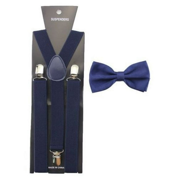 NAVY BLUE SUSPENDERS And BOWTIE Matching Set Bow Tie Tuxedo Wedding Party Prom accessory Adult or Teens
