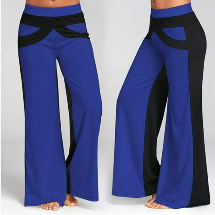 Women Patchwork Bottoms Flare Trousers Mid Waisted Wide Leg loose Yoga