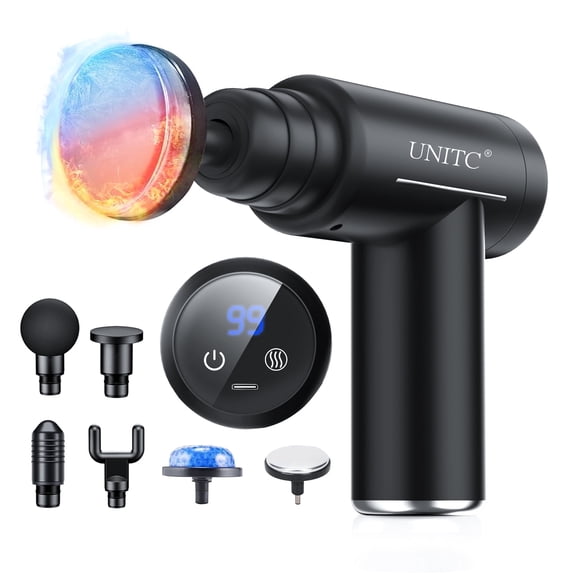 Unitc Mini Massage Gun with Heat and Cold, Deep Tissue Messager with 6 Heads, Gifts