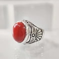 thumbnail image 2 of Coral Mans Ring, Natural Red Coral Ring, Unisex Ring, Silver Jewelry, 925 Silver Ring, Birthday Gift, Heavy Mens Ring, Arabic Design, Ottoman Style Ring, Christmas, Turkey Mens Signet Ring, 2 of 5