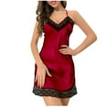 thumbnail image 2 of Xysaqa Women Sleepwear Sexy V Neck Lace Satin Nightgown Ice Silk Mini Slip Chemise Short Nightwear Womens Lingerie Sleep Dress S-2XL Summer Savings, 2 of 6