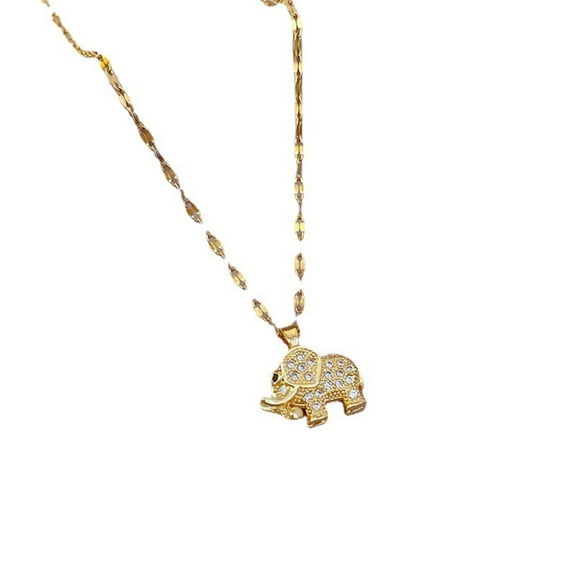 18K Gold Plated Lucky Elephant Titanium Steel Pendant Necklace, Trendy Collarbone Chain