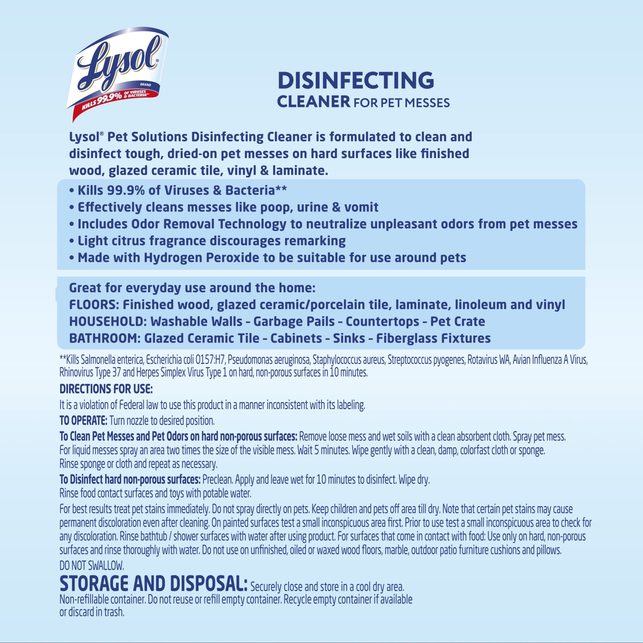(3 pack) Lysol Pet Solutions –Disinfecting Cleaner, Citrus Blossom Scent, 32 fl oz