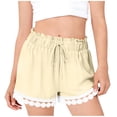 thumbnail image 3 of Ruffle Shorts Girls Elastic High Waisted Summer Short with Floral Lace Patterned Hem Casual Travel Vacation Beach Shorts with Pockets 7-8 Years, 3 of 5