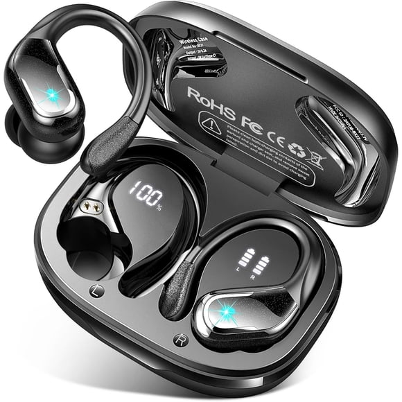 Auricular Inalámbrico 75 Horas Auriculares Bluetooth 5.3 IP7 Resistente Al Agua para Deportes Auriculares Inalámbricos para Correr con Micrófonos con Cancelación de Ruido Auriculares con Graves Profundos sobre la Oreja con Ganchos para las Orejas para Gimnasio de Entrenamiento Android iOS