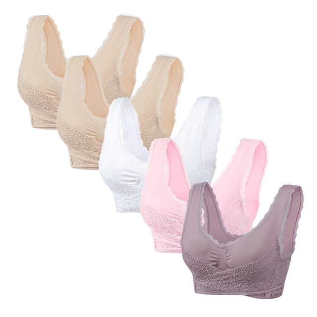 LOVZFMLL Bras for Women 5PC Woman's Solid Color Gathered Together Large Size Daily Bra Underwear No Rims Khaki XL