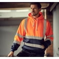 thumbnail image 4 of Men's Solid Color Reflective Hooded Sweatshirt Long Sleeve Sweater Top Loose Road Work High Visibility Pullover (Orange & Navy,XL), 4 of 6