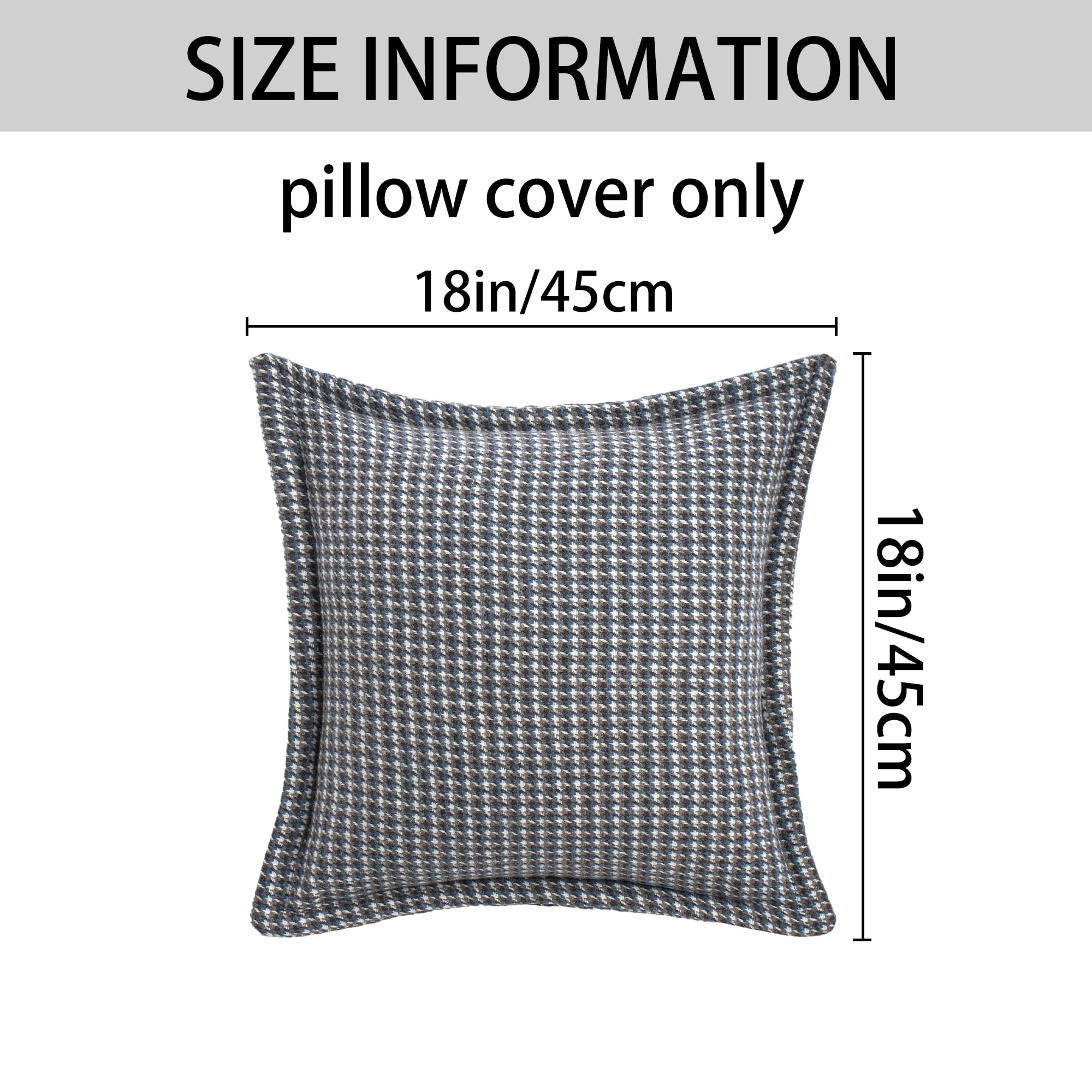 Unique Bargains Soft Houndstooth Throw Pillow Covers Set of 2 Blue 18" x 18"