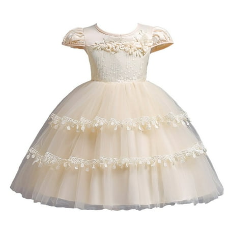 Champagne Baby Girls Flower Embroidered Cake Bubble Skirt Children Short Sleeve One Piece Dress Party Dress Walmart Canada