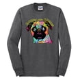 thumbnail image 2 of Pugs and Kisses Cute Dog Neon Rainbow Pug Dog Lover Mens Long Sleeve Shirt, Heather Black, Medium, 2 of 3