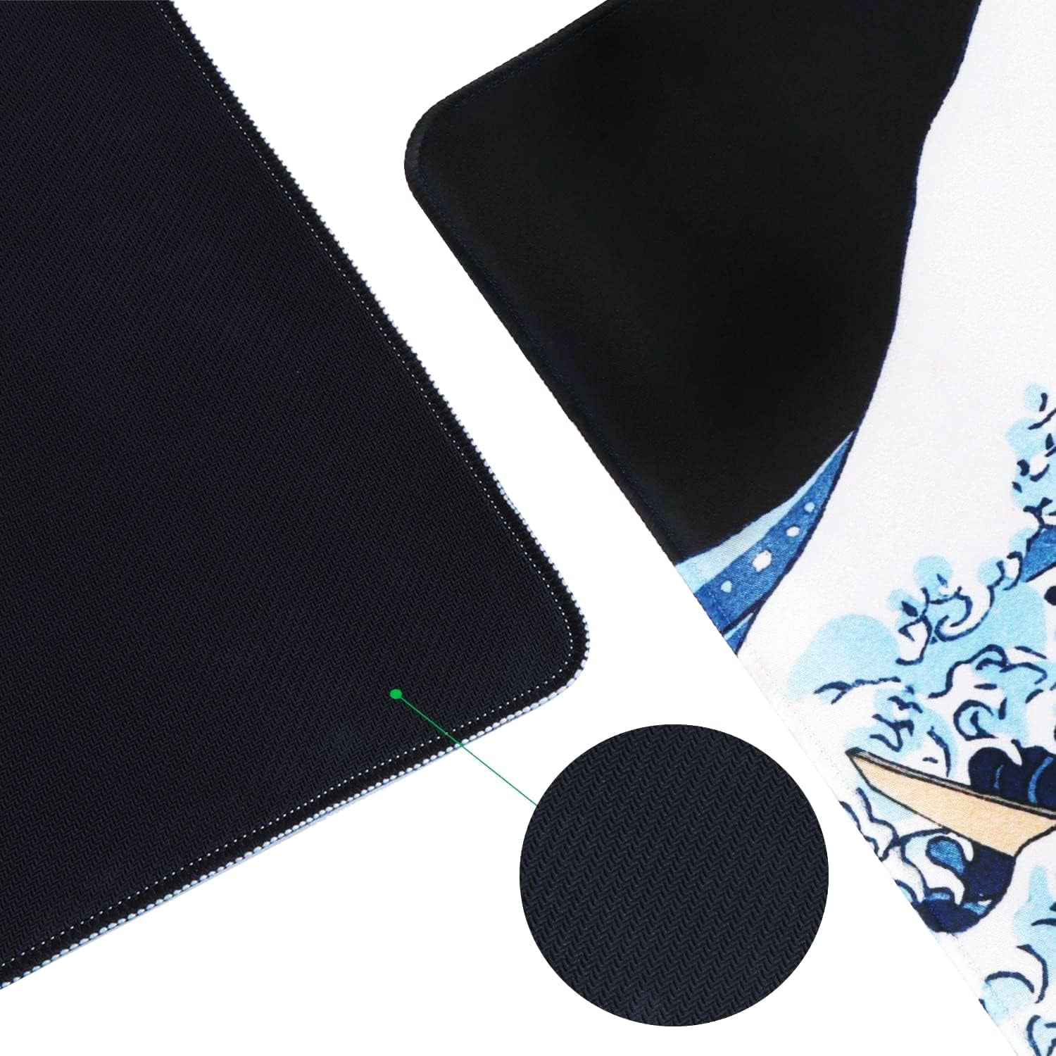 Japanese Sea Wave Large Mouse Pad, Extended Gaming Mouse Pad, Non-Slip Water-Resistant Rubber Base Desk Mat, 35.1x15.75inch XXL Large Anime Mouse Pad for Desk Computer