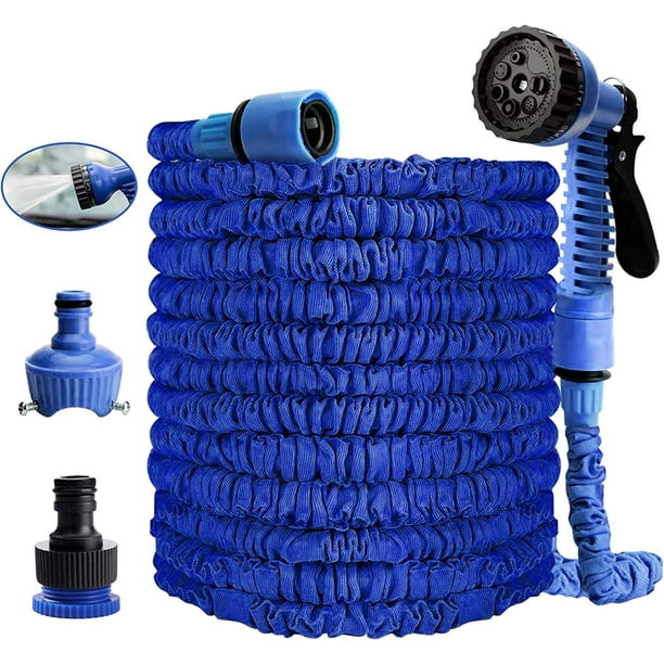 Tuyau d'arrosage de 100 pieds/30 m, tuyau d'arrosage extensible, tuyau  rétractable, tuyau d'eau élastique rétractable avec pistolet 7 fonctions  pour lavage de voiture de jardin (bleu) 