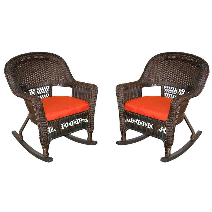Resin Wicker Rocker Chair with Cushion by Jeco - Set of 2 - Walmart.com