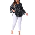 thumbnail image 5 of GRACE & GRANDEUR Women's Plus Size V Neck Mesh Blouse Flowy Double Layer 3/4 Sleeve Tunic Top Black 1X, 5 of 9
