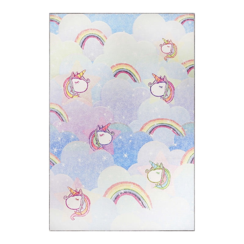 Superior Unicorn Non-Slip Washable Indoor Play Rug, 5' x 7' 6", Sapphire Blue