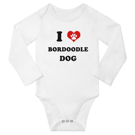 

I Heart Bordoodle Dog Baby Long Romper (White 3-6 Months)