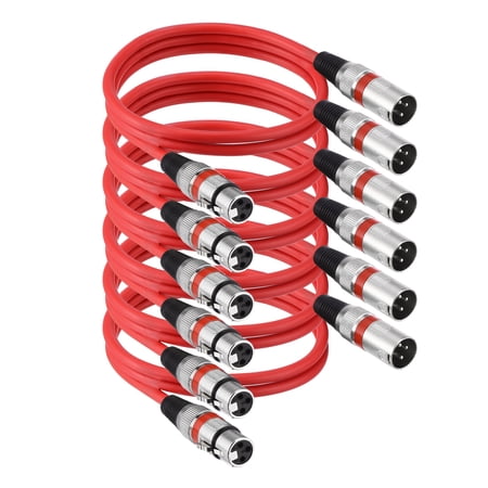 Uxcell 6 Pcs XLR Cables  3 Ft Microphone Cable XLR Male to Female 3-pins Balanced Microphone Accessories Patch Speaker for Live Recording Studios Mixer Stage Lighting Performing Red