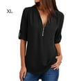 thumbnail image 1 of facefd Femmes pour Décoration de Fermeture Éclair devant Col en V Manches Courtes Chemise Noir TG, 1 of 2