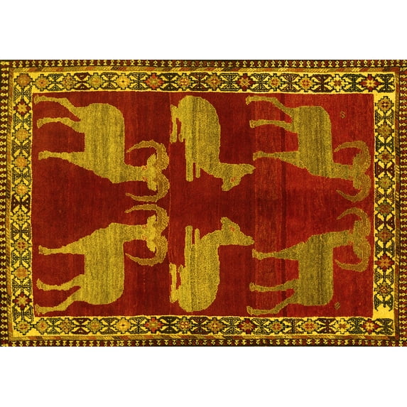 Ahgly Company Machine Washable Indoor Rectangle Persian Yellow Traditional Area Rugs, 2' x 3'