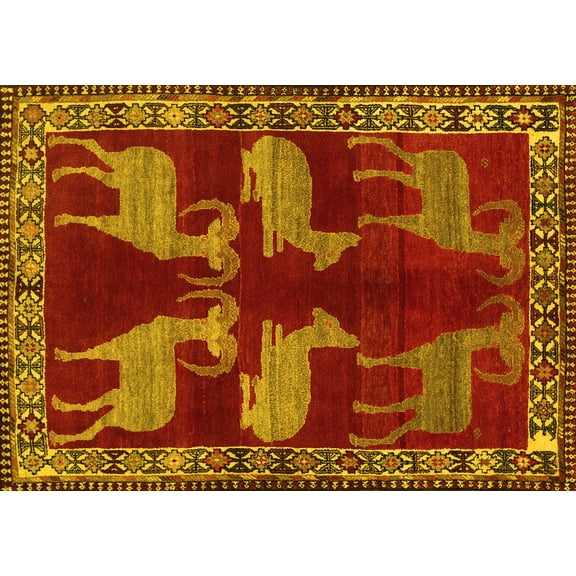 Ahgly Company Indoor Rectangle Persian Yellow Traditional Area Rugs, 5' x 7'