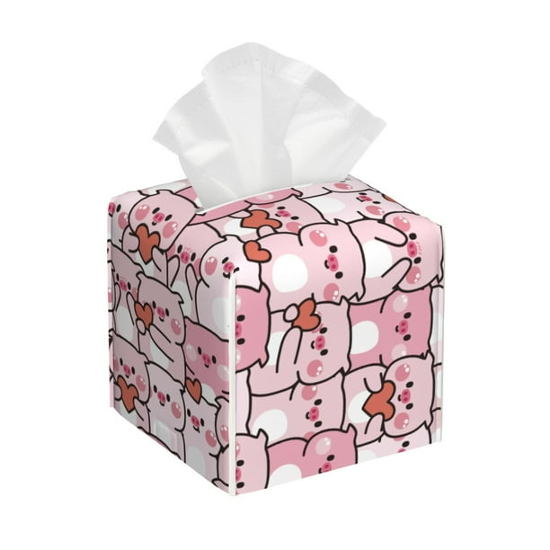 Balery Kawaii Pig Porta Pañuelos de Cuero con Estampado – Funda Moderna Cuadrada para Caja de Pañuelos, Dispensador 5x5x5''