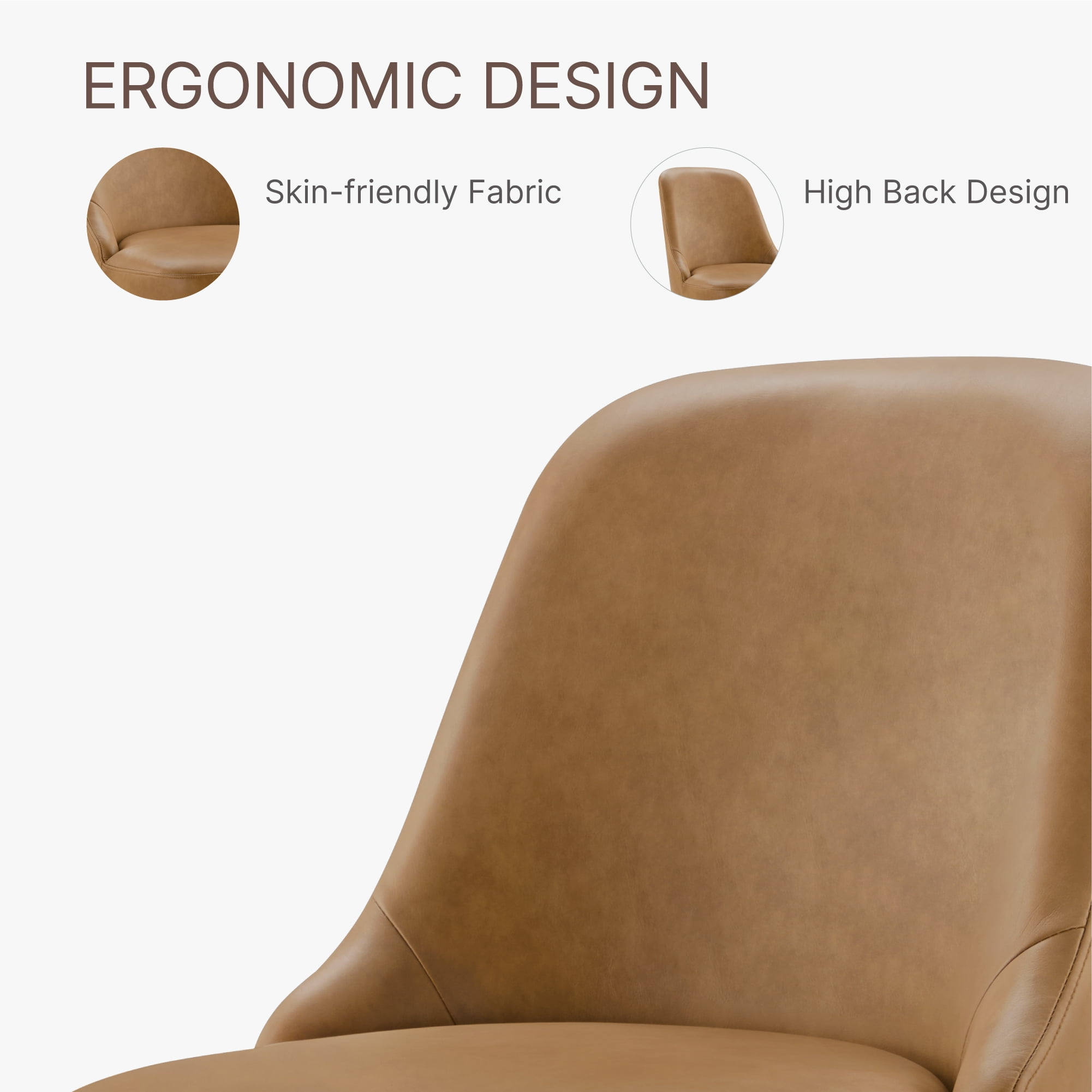 Spruce & Spring Modern 360-Degree Swivel Upholstered Dining Chair, Faux Leather Accent Chair with Conical Base, Saddle Brown