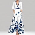 thumbnail image 4 of Navy Blue Floral V-Neck Wrap Maxi Dress With Belt 30838, 4 of 7