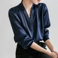 thumbnail image 4 of UYISJ Women's Elegant Blouse Fashion Solid Color Long Sleeve Wrap V Neck Loose Fit Pullover Blouses Work Business Offiec Shirts Navy S, 4 of 5
