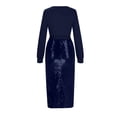 thumbnail image 4 of YHAJDS Women's Dresses Long Sleeve Dress Solid Color V Neck Knee Length Casual Dress Fall Dresses for Women Elegant Slim Comfortable Fabric Suitable for Fall Winter Daily or Semi Formal, 4 of 5