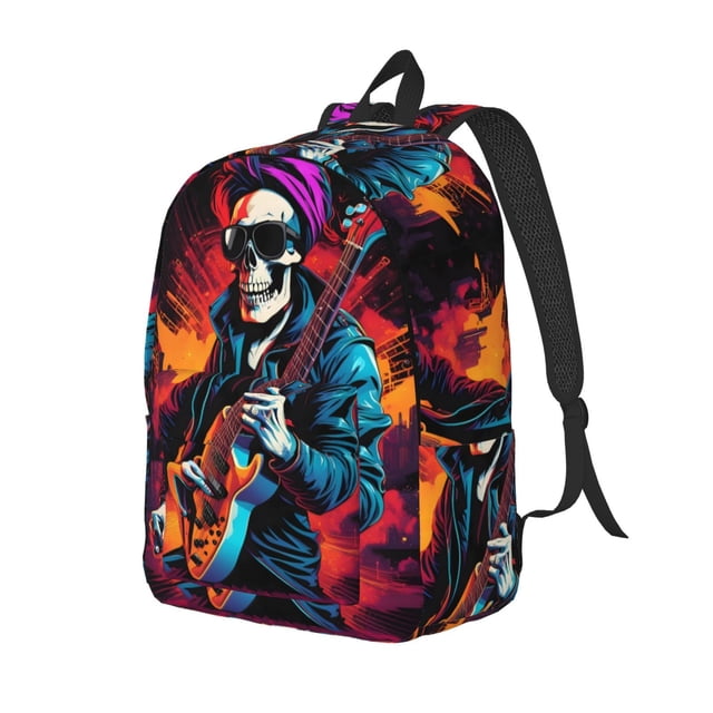 Easygdp Rock Skull Singer for Durable Canvas Laptop Backpack - Adjustable Shoulder Strap, Large Capacity, Fits 15-17in Laptops, for School, Work, Travel-Small