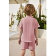 thumbnail image 5 of Arshiner Toddler Boy Clothes Summer Outfits Short Sleeve Button Down Shirt and Shorts Set with Pockets Light Blue 6-7 Years, 5 of 7