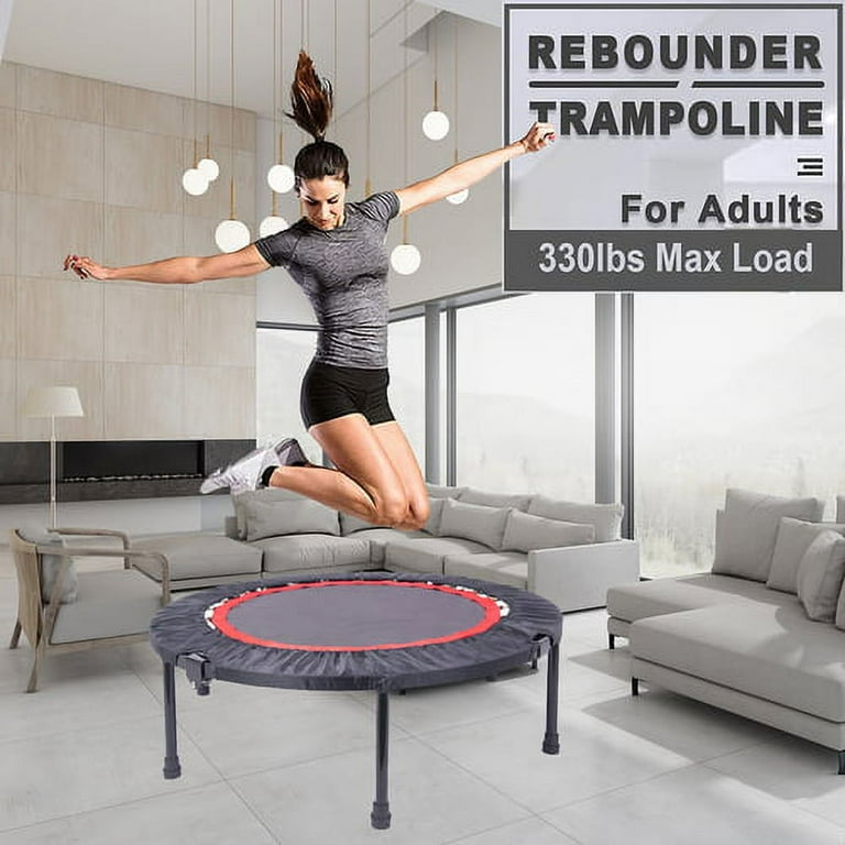 Mini Trampoline 40 Inch Exercise Trampoline Indoor Sports Fitness Rebounder  Trampoline with Safety Pad, Max. Load 300 LBS,Black and Red