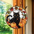 thumbnail image 2 of Acrylic Window Hanging, Black Cat with Pumpkins - 2D Stained Glass Style for Halloween Decor, 2 of 3