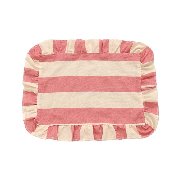 Ruffled Striped Placemats Pink Rectangular Washable Fabric Table Mats for Kitchen Dining Tabletop Cottage Style Home Decor
